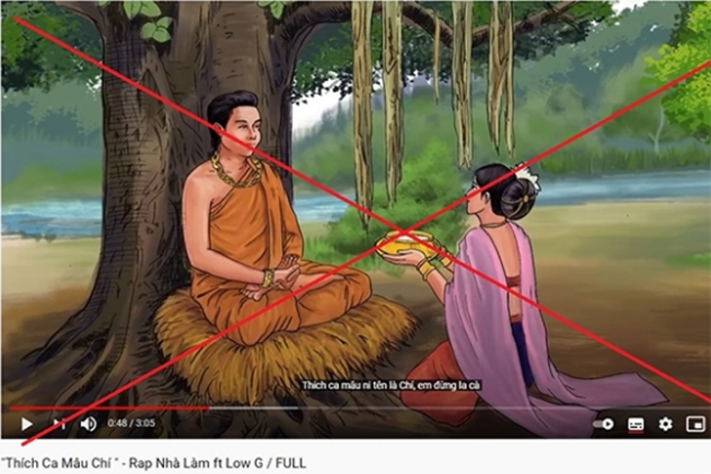 Bản nhạc gây tranh cãi của kênh YouTube Rap Nhà Làm với hình minh họa được chế từ một điển tích Phật giáo