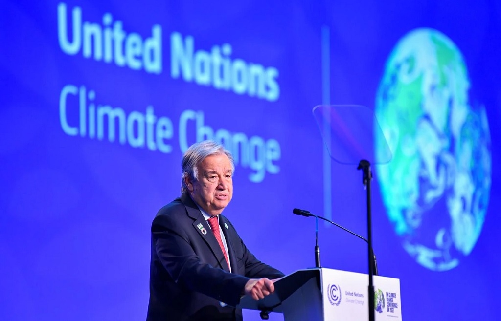 Tổng thư ký Liên hợp quốc Antonio Guterres phát biểu bế mạc COP26. Ảnh: Reuters
