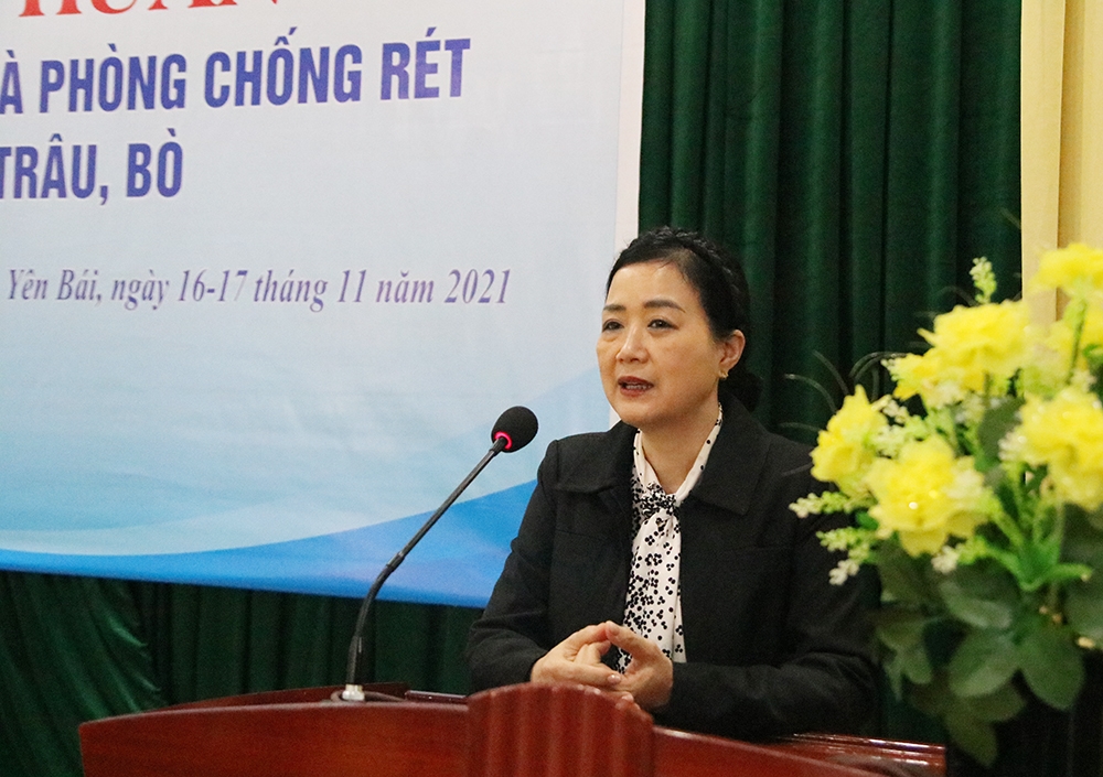 Phó Giám đốc Trung tâm Khuyến nông Quốc gia Hạ Thúy Hạnh phát biểu tại buổi tập huấn. (Ảnh: Kim Anh)
