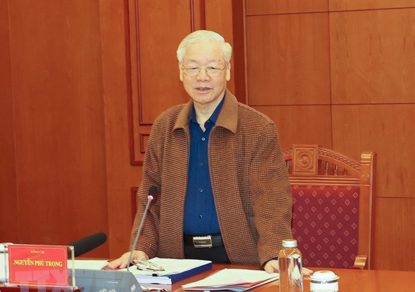 Tổng Bí thư Nguyễn Phú Trọng, Trưởng Ban chỉ đạo Trung ương về phòng, chống tham nhũng, tiêu cực phát biểu tại cuộc họp. Ảnh: TTXVN