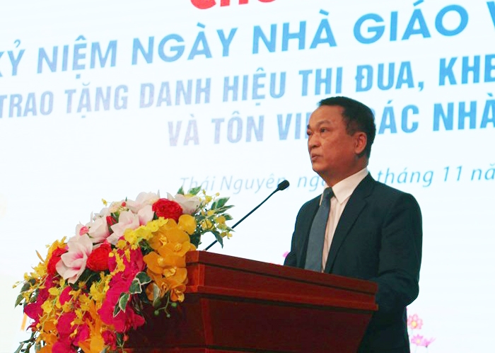 GS.TS. Phạm Hồng Quang, Bí thư Đảng ủy, Giám đốc Đại học Thái Nguyên phát biểu tại buổi lễ