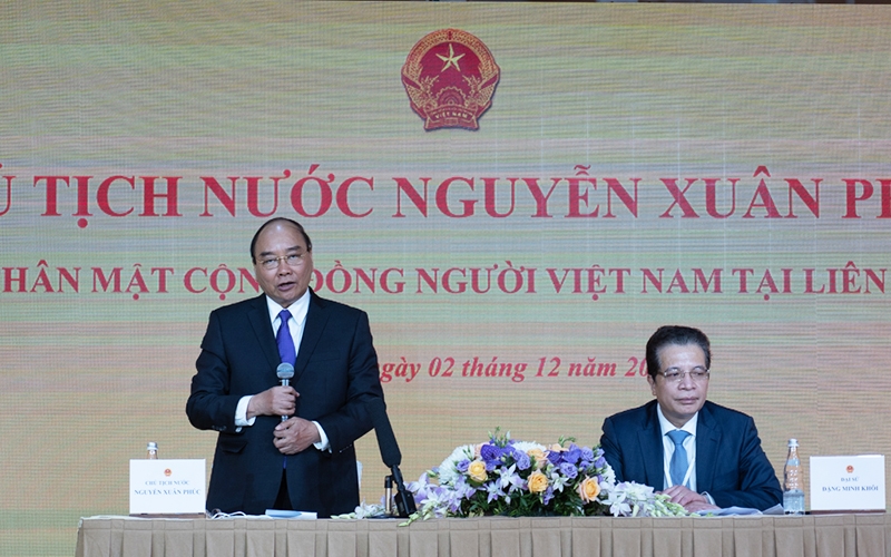 Chủ tịch nước Nguyễn Xuân Phúc phát biểu ý kiến tại buổi gặp mặt. (Ảnh: Thanh Thể) 