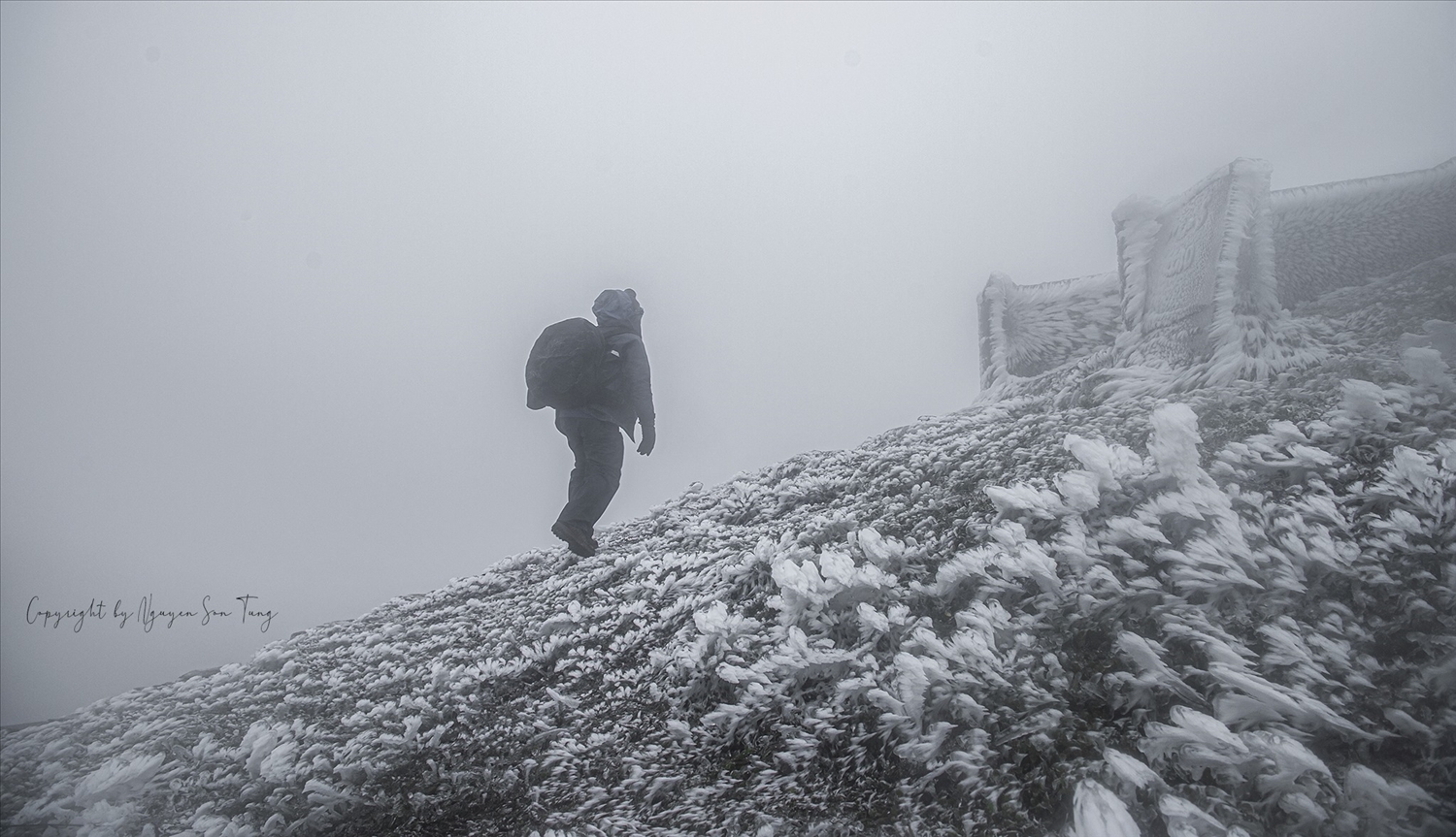 Du khách leo lên đỉnh Mẫu Sơn để "săn tuyết"
