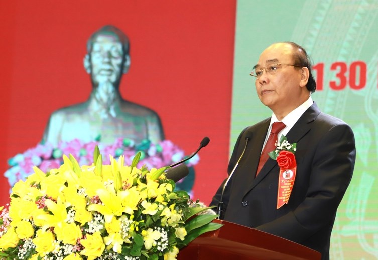 Chủ tịch nước Nguyễn Xuân Phúc phát biểu tại buổi lễ kỷ niệm. Ảnh Báo Hà Giang