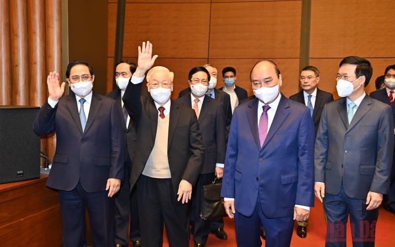 Tổng Bí thư Nguyễn Phú Trọng và các đồng chí lãnh đạo Đảng, Nhà nước dự Hội nghị.