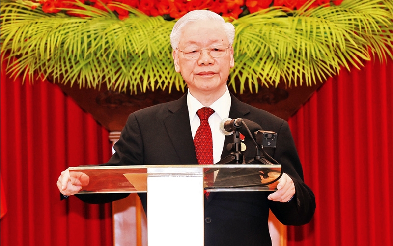 Tổng Bí thư Nguyễn Phú Trọng phát biểu tại Lễ trao tặng Giải thưởng Lê-nin. Ảnh TTXVN