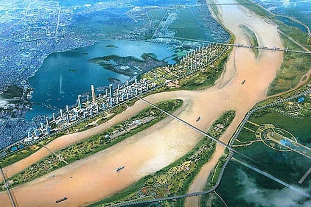 Một phối cảnh trong Đồ án quy hoạch phân khu đô thị sông Hồng được đề xuất. (Ảnh: KT)