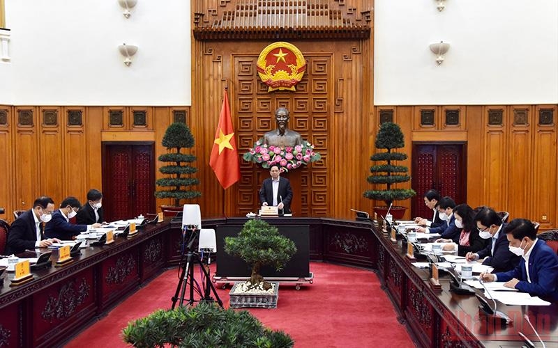 Thủ tướng Phạm Minh Chính phát biểu ý kiến tại buổi làm việc. (Ảnh: TRẦN HẢI) 
