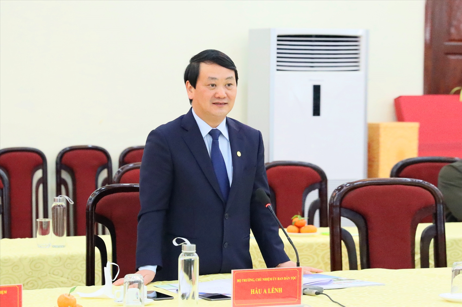 Bộ trưởng, Chủ nhiệm Ủy ban Dân tộc Hầu A Lềnh phát biểu tại Lễ ký chương trình phối hợp công tác giữa Ủy ban Dân tộc và Liên minh HTX Việt Nam