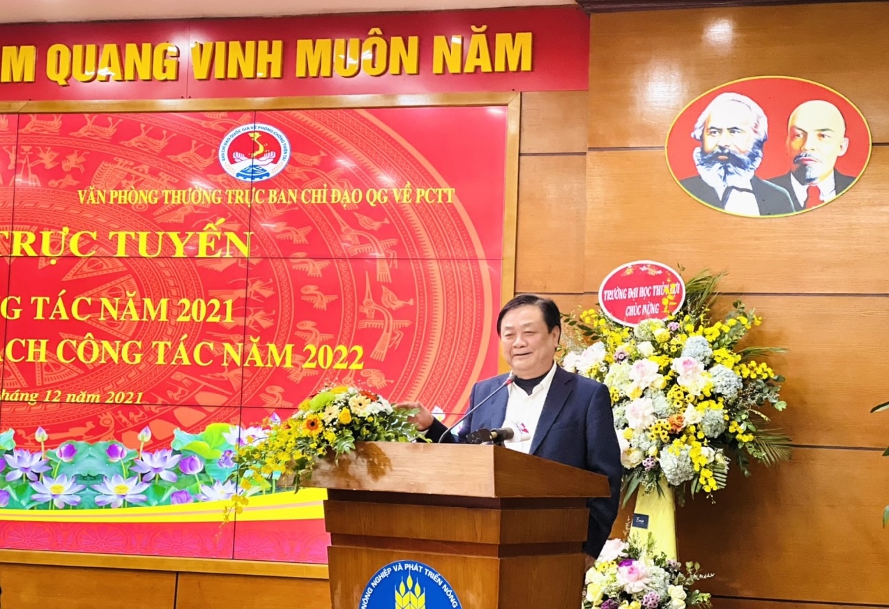 Phó trưởng ban Thường trực Ban Chỉ đạo quốc gia về PCTT, Bộ trưởng Bộ NN&PTNT Lê Minh Hoan phát biểu tại Hội nghị