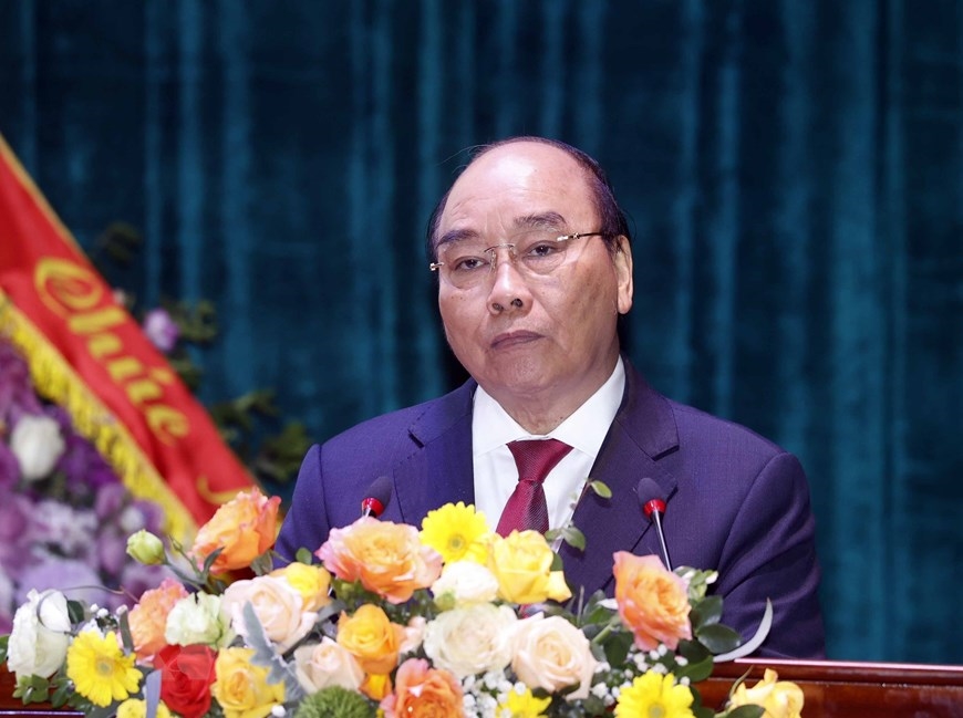 Chủ tịch nước Nguyễn Xuân Phúc phát biểu tại lễ kỷ niệm. (Ảnh: Thống Nhất/TTXVN)