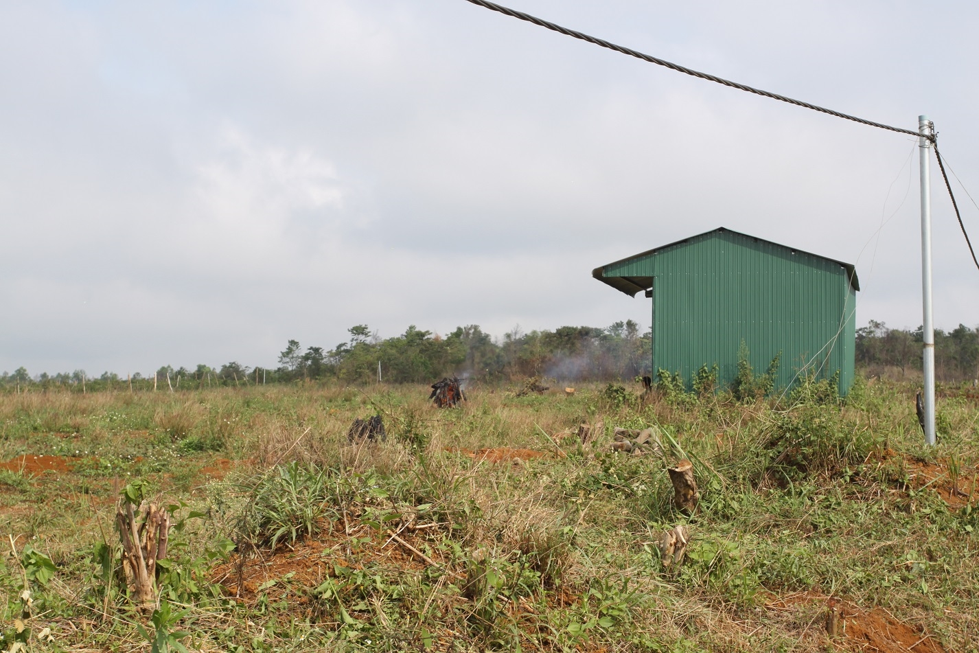 Thiếu đất sản xuất là một trong những nguyên nhân dân đến tình trạng di cư tự phát, phá rừng làm nương rẫy. (Trong ảnh: Một công trình tạm trên đất nông trường đã được phát dọn tại xã Quảng Sơn, huyện Đăk Glong, tỉnh Đăk Nông)