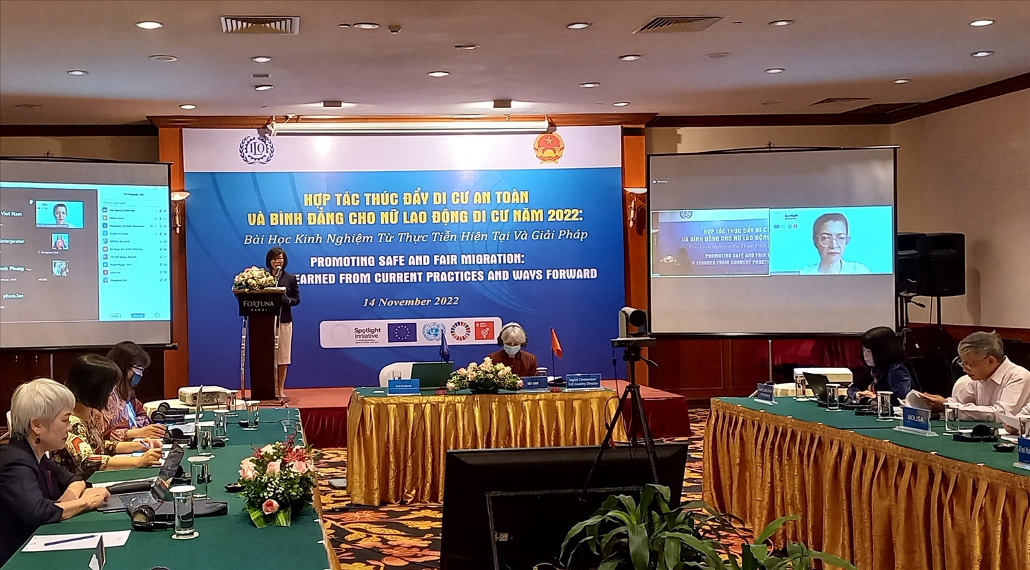 Hội thảo Hợp tác thúc đẩy di cư lao động an toàn và bình đẳng cho lao động di cư nữ do Bộ LĐTB&XH phối hợp cùng Văn phòng ILO Việt Nam tổ chức ngày 14/11/2022, tại Hà Nội.