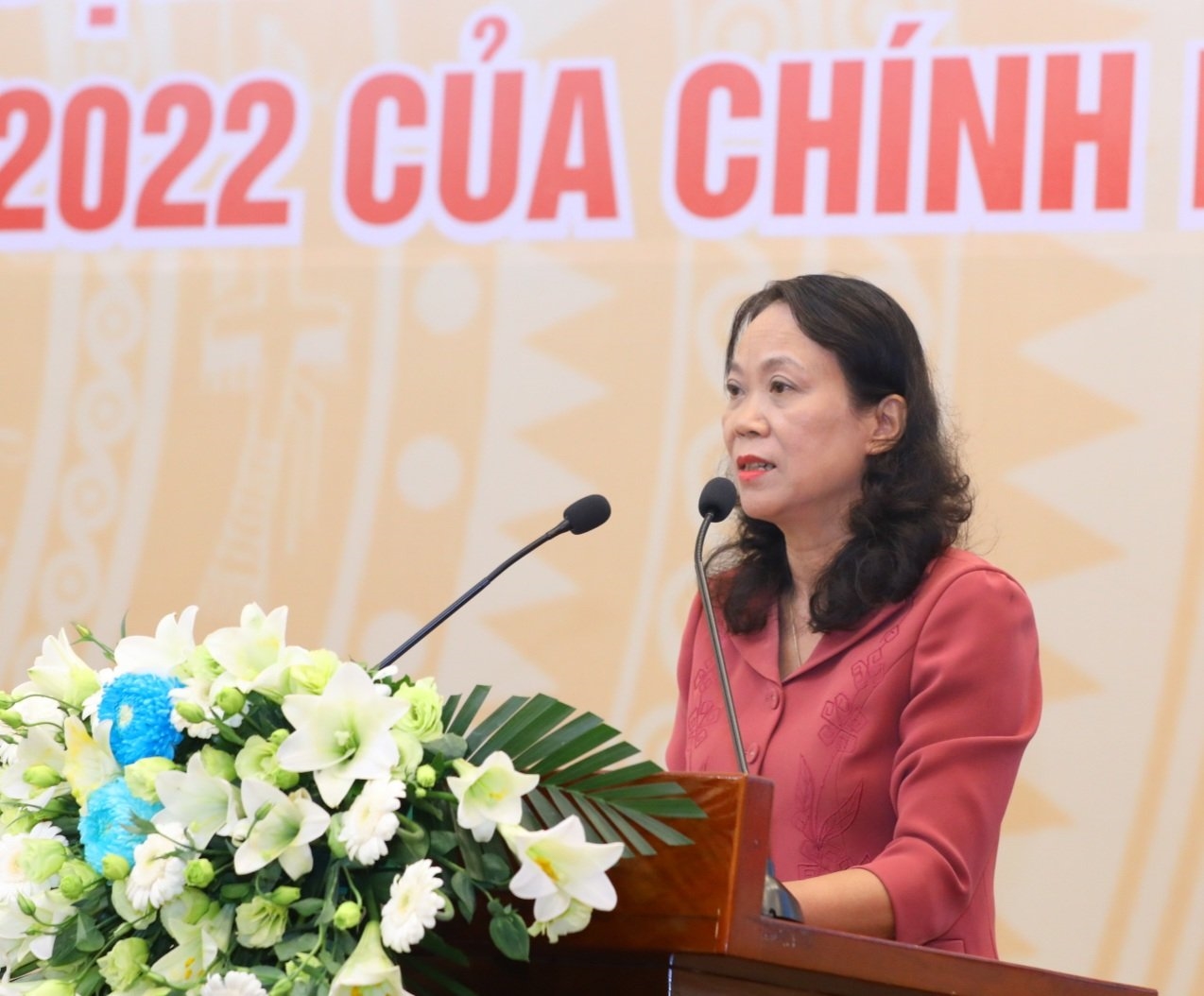 Thứ trưởng, Phó Chủ nhiệm UBDT Hoàng Thị Hạnh phát biểu tại Hội nghị