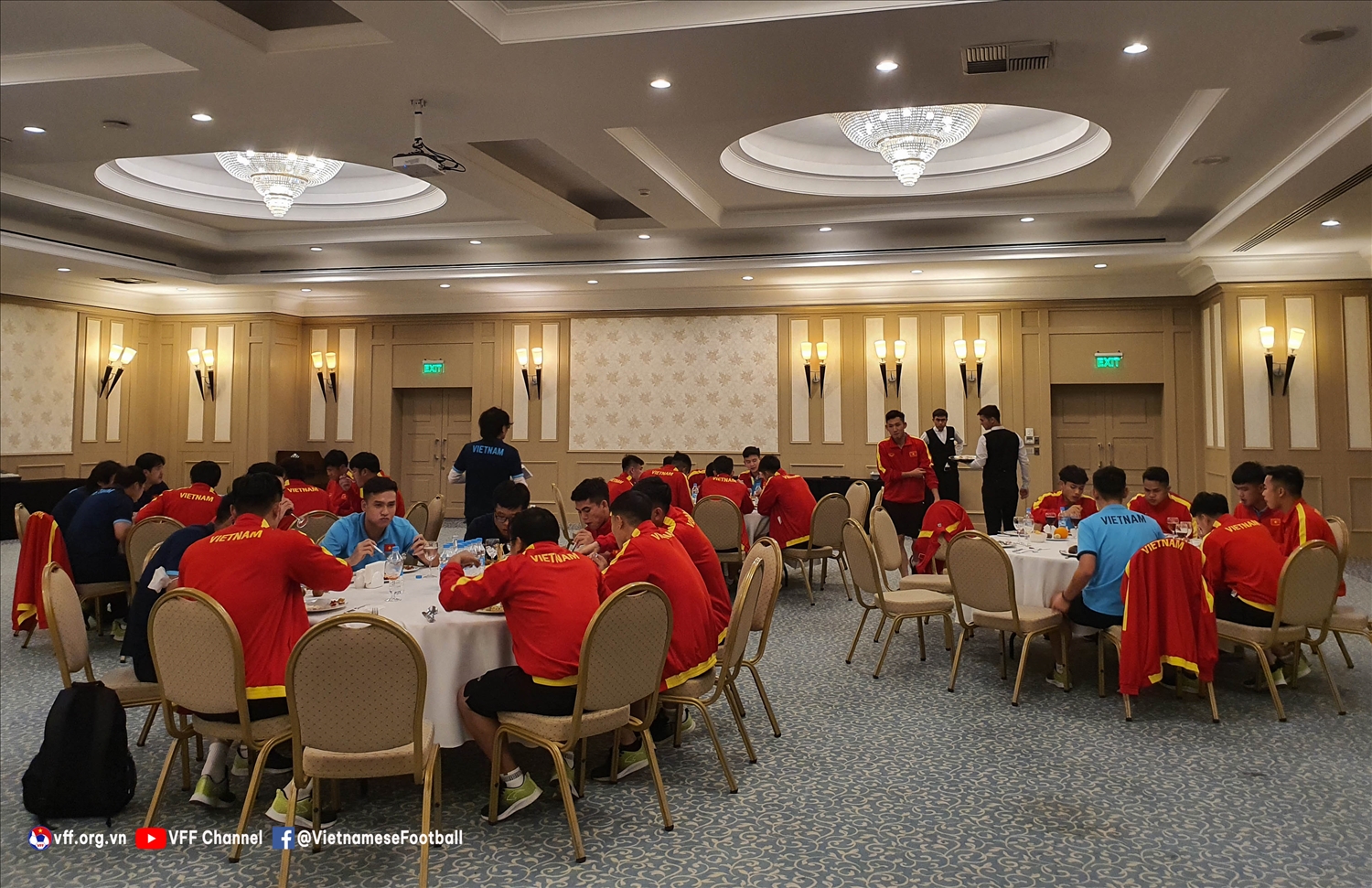 U23 Việt Nam tại khách sạn Wyndham Tashkent (Uzbekistan) (Ảnh VFF)
