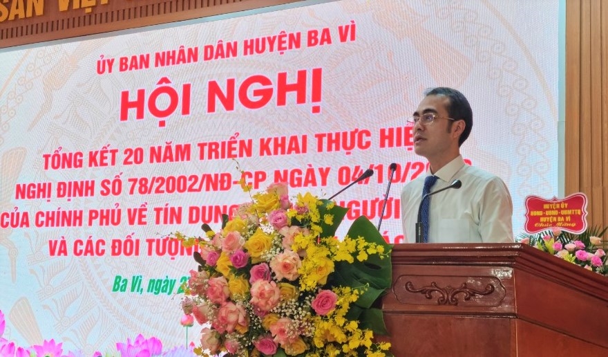 Ông Nguyễn Đức Hải, Phó Tổng Giám đốc NHCSXH Việt Nam phát biểu tại Hội nghị