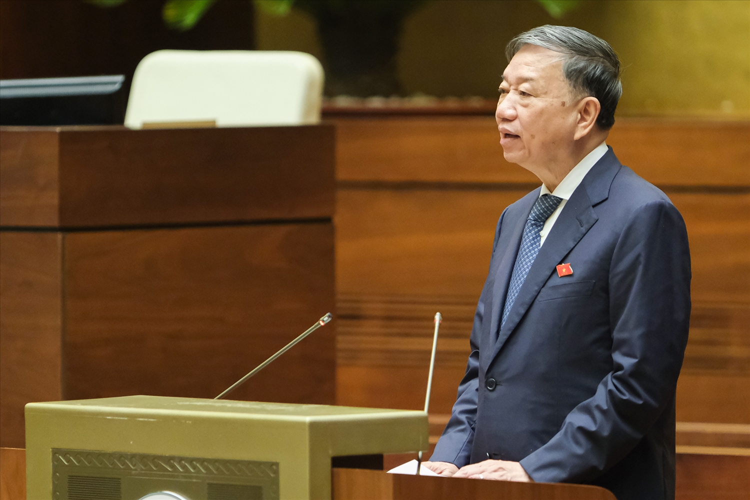Bộ trưởng Bộ Công an Tô Lâm phát biểu tại phiên thảo luận