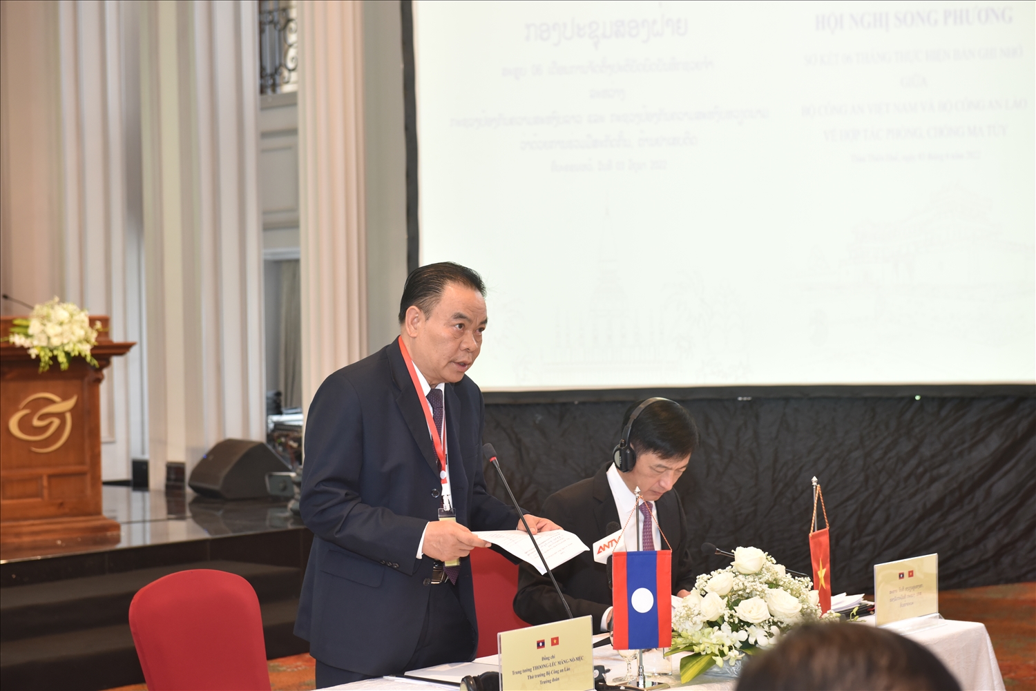 Trung tướng Thongleck Mangnomeck, Thứ trưởng Bộ Công an Lào phát biểu tại Hội nghị