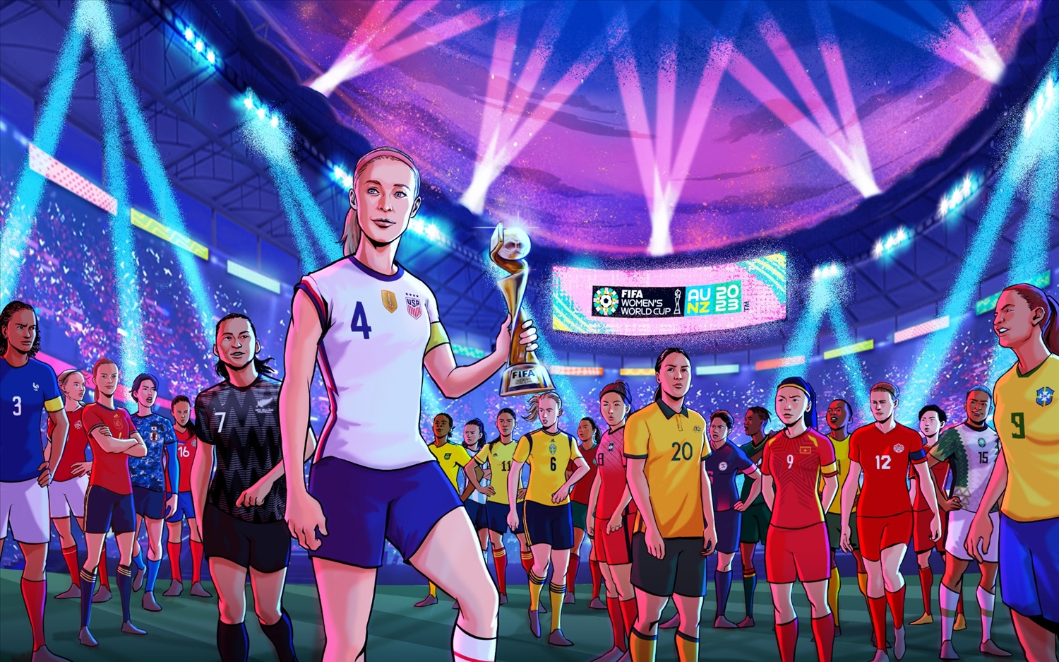 Poster quảng bá vòng chung kết World Cup bóng đá nữ 2023 