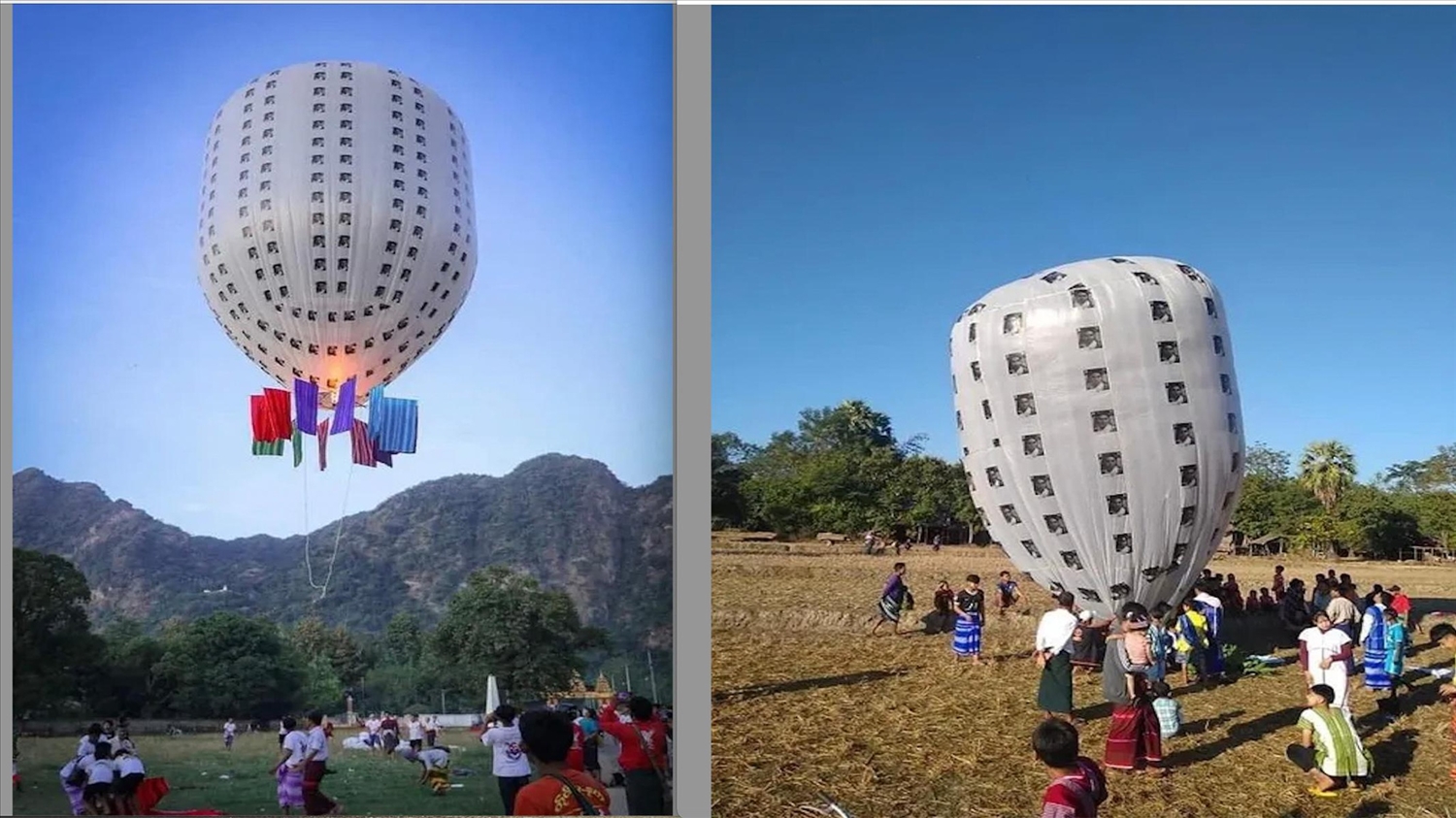 Quả khinh khí cầu rơi xuống cánh đồng ở huyện Thanh Ba (Phú Thọ) có hình dạng này
