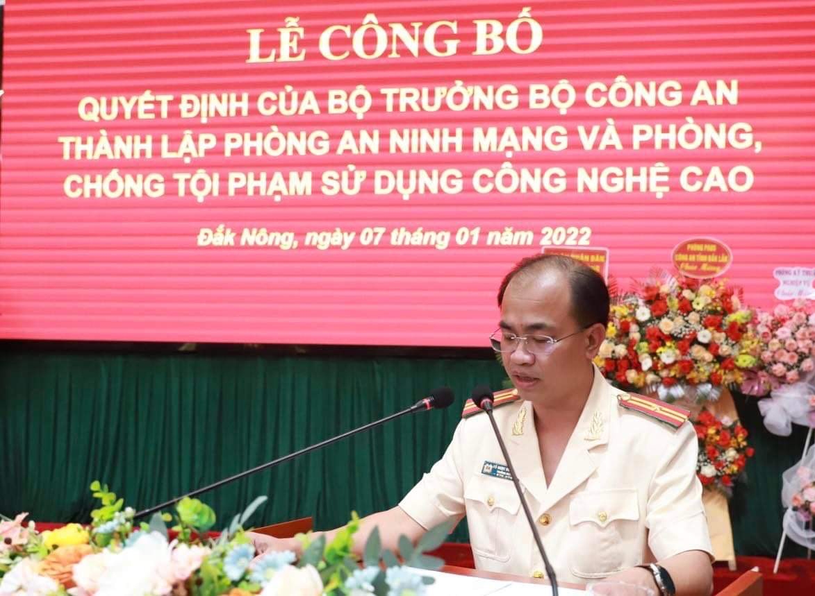 Thiếu tá Võ Ngọc Hùng Sơn, Trưởng phòng Phòng An ninh mạng và phòng, chống tội phạm sử dụng công nghệ cao phát biểu nhận nhiệm vụ