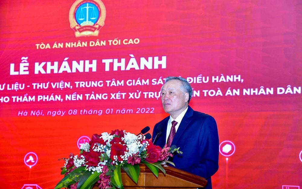 Chánh án Toà án nhân dân tối cao Nguyễn Hòa Bình phát biểu tại Lễ Khánh thành