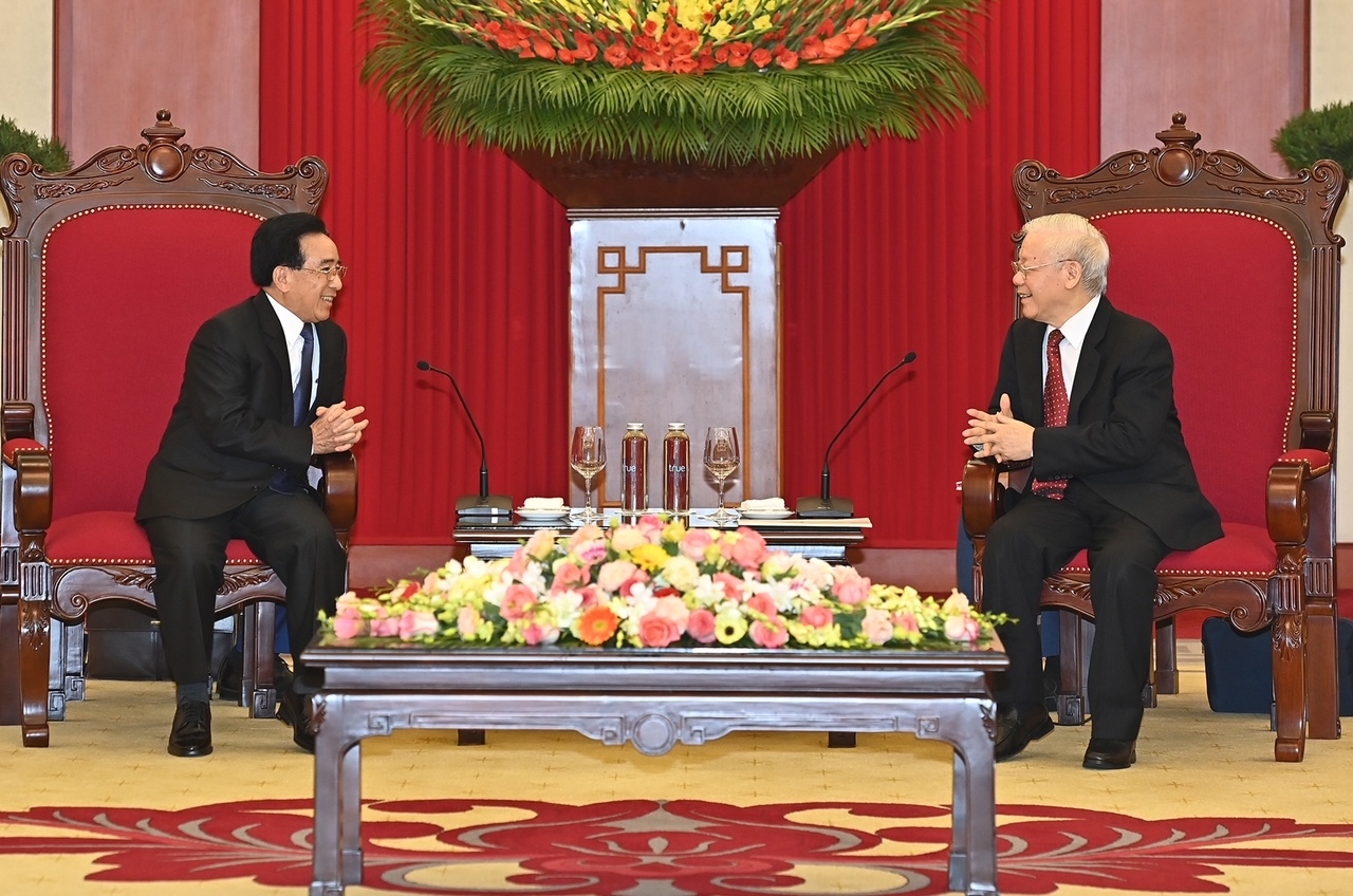 Tổng Bí thư Nguyễn Phú Trọng Thủ tướng Chính phủ CHDCND Lào Phankham Viphavanh. Ảnh: VGP