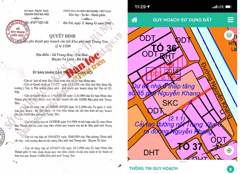 Theo Bản đồ quy hoạch 1/500 được UBND TP. Hà Nội phê duyệt tại Quyết định 4185/QĐ-UB, thì nhà ông Quý và ông Vệ không thuộc diện thu hồi