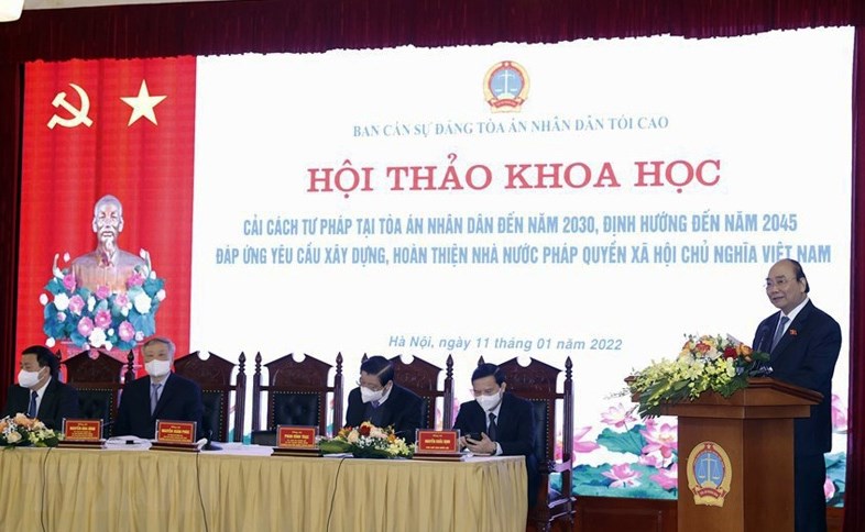 Chủ tịch nước Nguyễn Xuân Phúc phát biểu chỉ đạo Hội thảo. (Ảnh: TTXVN)