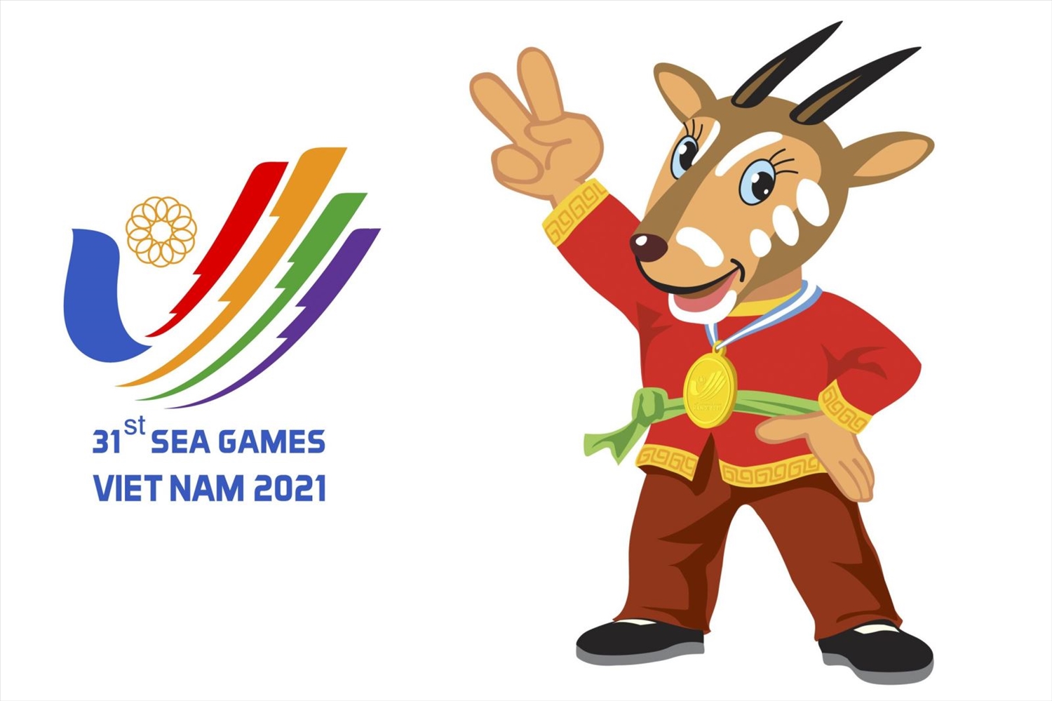Hình ảnh biểu tượng (Logo, bên trái) và biểu tượng vui (Mascot) SEA Games 31