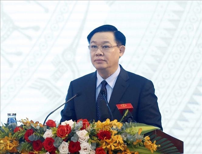 Chủ tịch Quốc hội Vương Đình Huệ phát biểu khai mạc Hội thảo. (Ảnh: TTXVN)