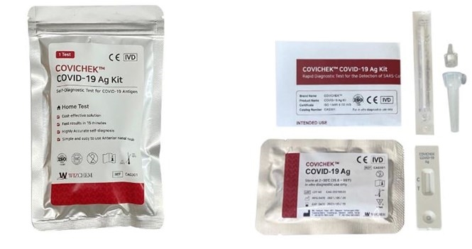 Covichek ™ Covid-19 Ag Kit do hãng Wizchem (Hàn Quốc) sản xuất, được nhập khẩu và phân phối bởi Công ty TNHH Virgo Cosmetic