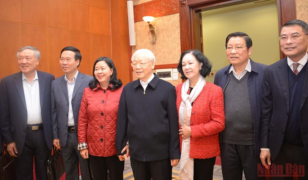 Tổng Bí thư Nguyễn Phú Trọng và các đại biểu. (Ảnh: Bắc Văn)