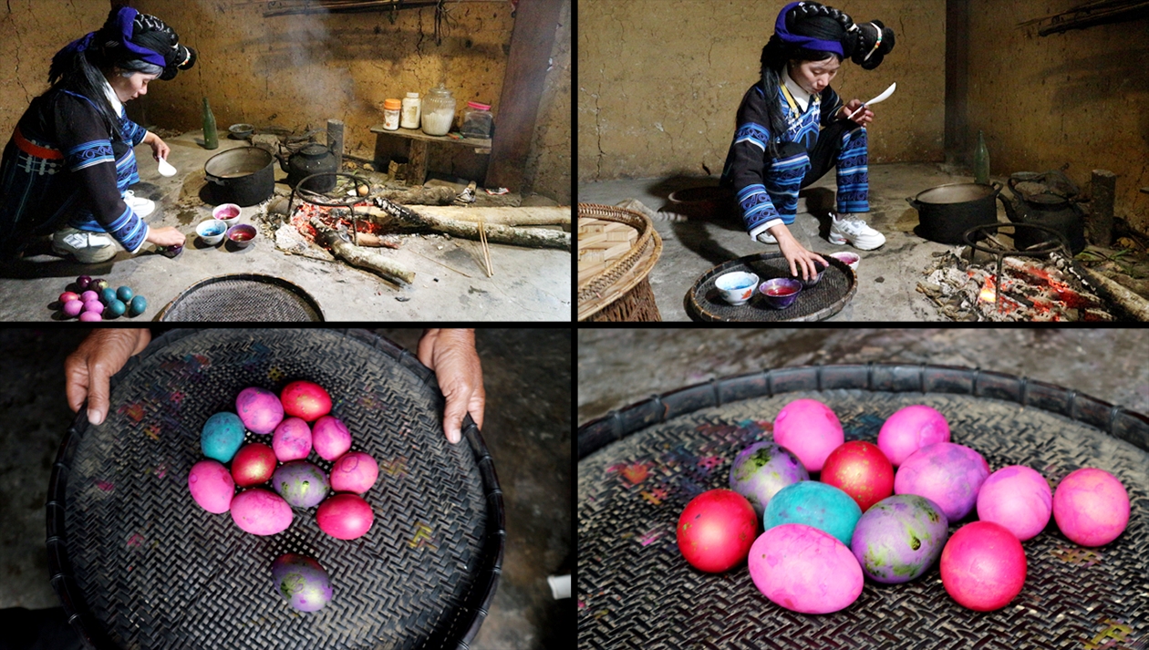 Người Hà Nhì đen nhuộm trứng để tặng cho trẻ em trong dịp Tết Gạ Ma O