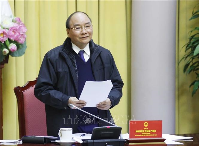 Chủ tịch nước Nguyễn Xuân Phúc phát biểu tại buổi gặp mặt. (Ảnh: TTXVN)