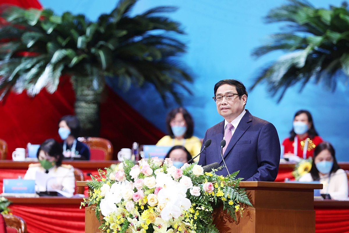Thủ tướng Phạm Minh Chính phát biểu chúc mừng Đại hội đại biểu Phụ nữ toàn quốc lần thứ XIII
