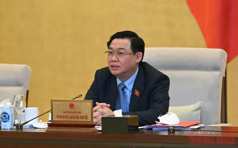 Chủ tịch Quốc hội Vương Đình Huệ phát biểu ý kiến tại phiên họp. (Ảnh: Duy Linh) 