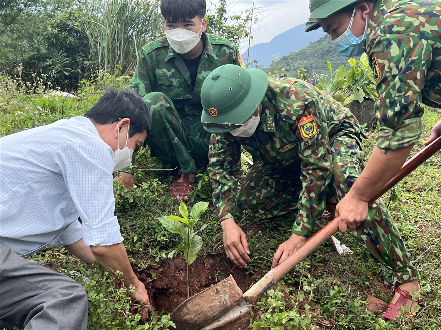 Bộ đội Đồn biên phòng cửa khẩu Cha Lo (Quảng Bình) tham gia trồng rừng quanh khu vực đóng quân