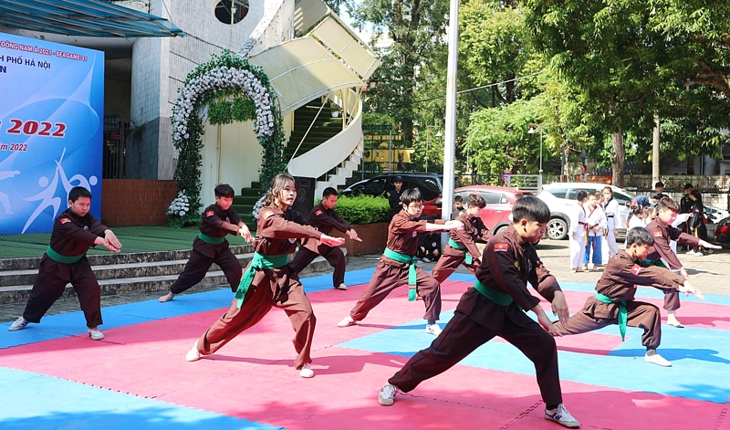 Bài biểu diễn của các võ sinh tới từ 12 Câu lạc bộ võ thuật của Thủ đô