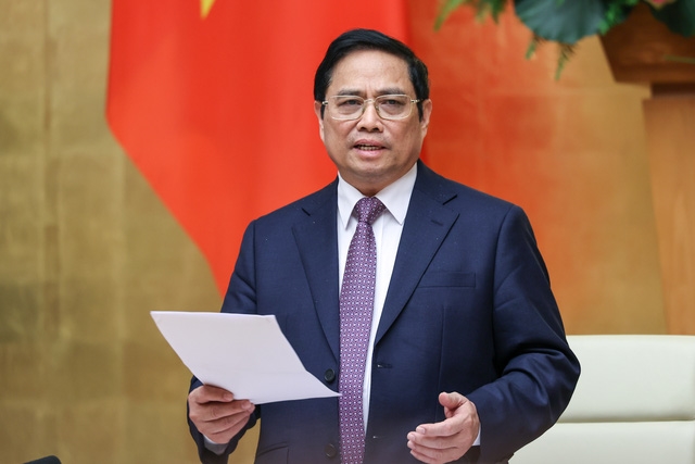 Thủ tướng Chính phủ Phạm Minh Chính phát biểu tại phiên họp Chính phủ thường kỳ tháng 3/2022 - Ảnh: VGP/Nhật Bắc