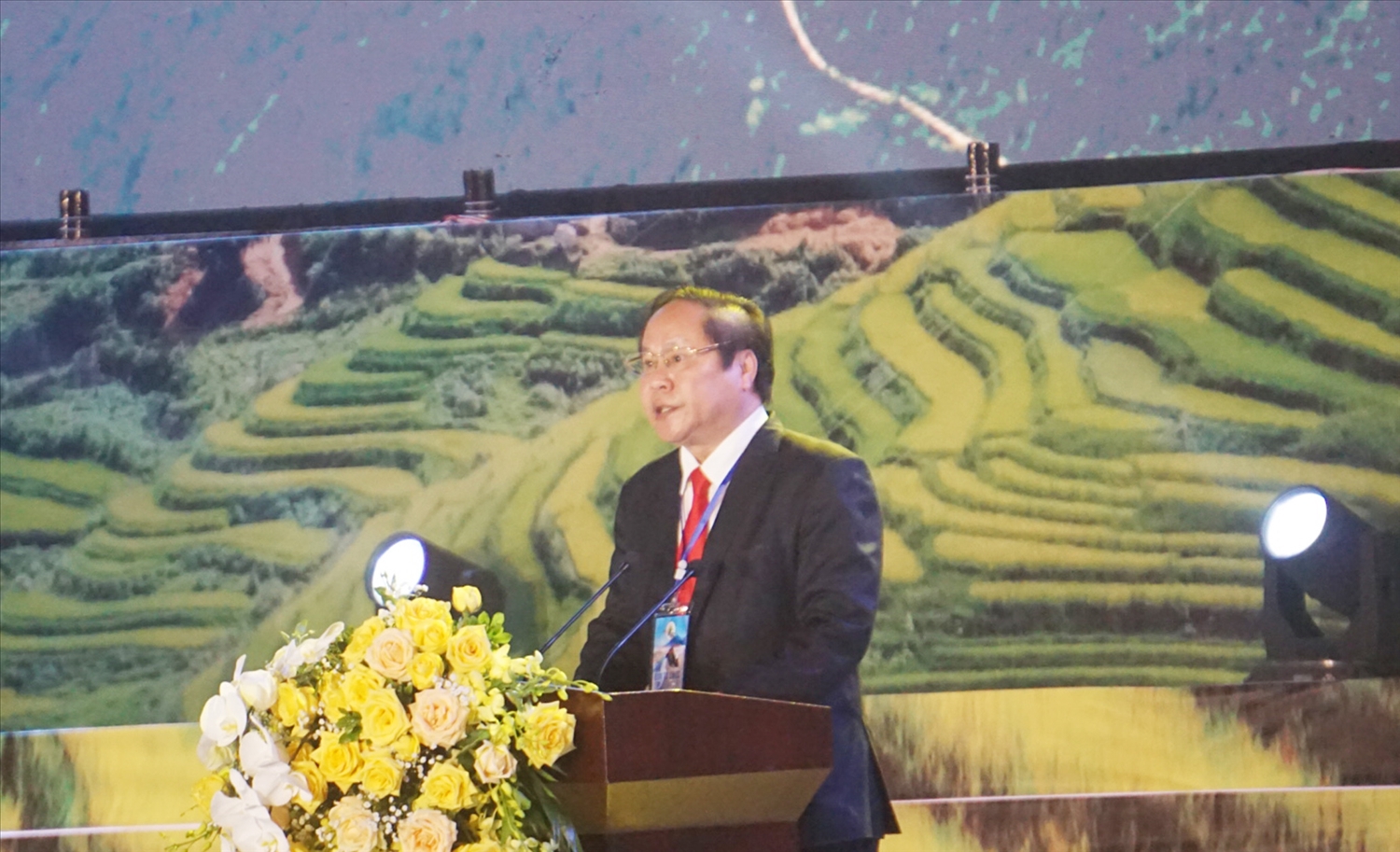Ông Tống Thành Hải, Phó Chủ tịch Thường trực UBND tỉnh Lai Châu phát biểu khai mạc Tuần Văn hóa - Du lịch Lai Châu 2022