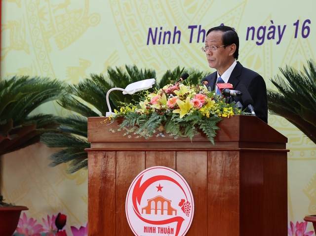 Bí thư Tỉnh ủy Ninh Thuận Nguyễn Đức Thanh trình bày diễn văn tại lễ kỷ niệm - Ảnh: VGP/Nhật Bắc