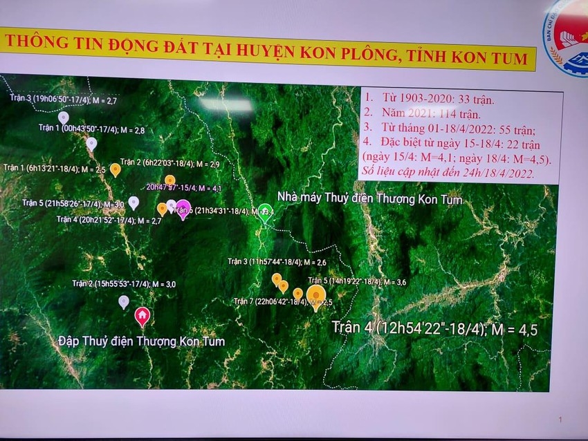 Thông tin động đất tại huyện Kon Plông, tỉnh Kon Tum. Ảnh: PCTT