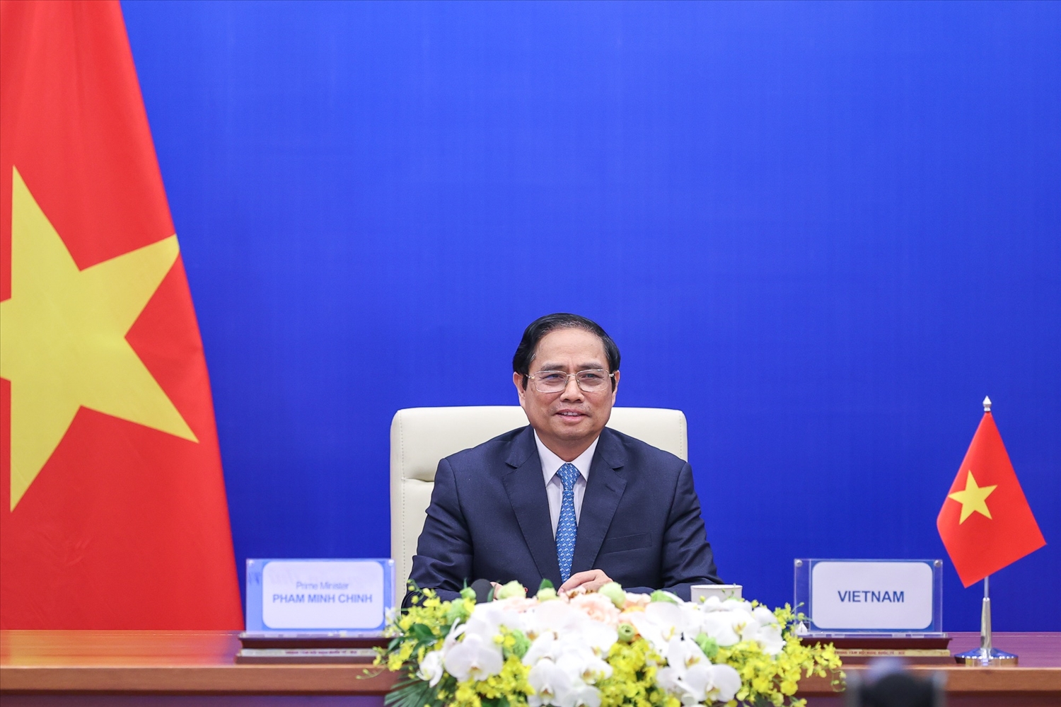 Thủ tướng Chính phủ Phạm Minh Chính tham dự và phát biểu trực tuyến tại Hội nghị Thượng đỉnh lần thứ 4 khu vực châu Á-Thái Bình Dương về Nước. Ảnh: VGP/Nhật Bắc