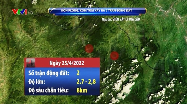 Liên tiếp 2 trận động đất ở huyện Kon Plông, tỉnh Kon Tum vào sáng sớm