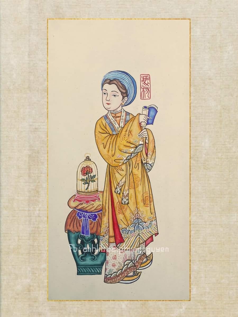 Belle (Người đẹp và Quái vật) - trang phục Nhật Bình, vấn khăn xanh, đặc trưng thời Nguyễn (cung đình Huế). Đại diện cho miền Trung