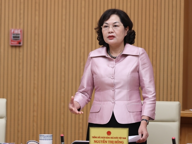 Thống đốc NHNN Nguyễn Thị Hồng phát biểu tại phiên họp - Ảnh: VGP/Nhật Bắc