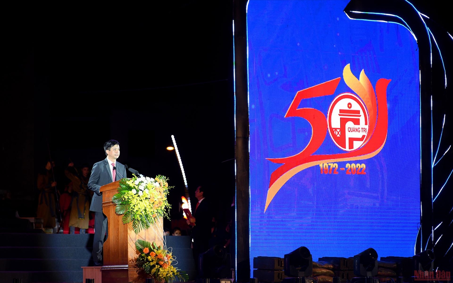 Đồng chí Lê Quang Tùng, Ủy viên Trung ương Đảng, Bí thư Tỉnh ủy Quảng Trị phát biểu tại lễ kỷ niệm. (Ảnh: THÀNH ĐẠT) 
