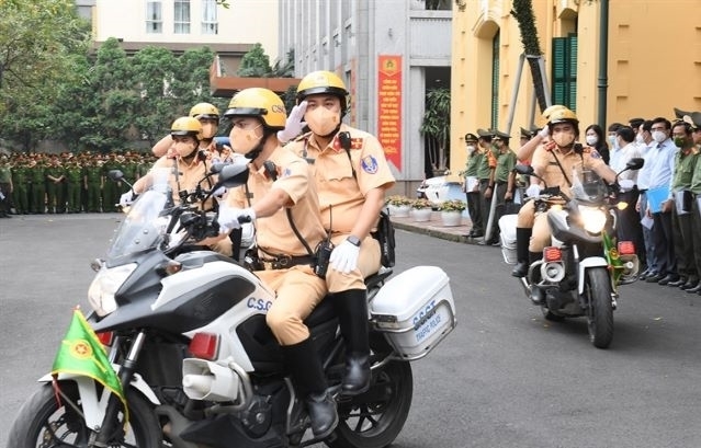 Công an Thành phố Hà Nội ra quân bảo đảm an ninh, trật tự SEA Games 31. Ảnh: Tiến Dũng 