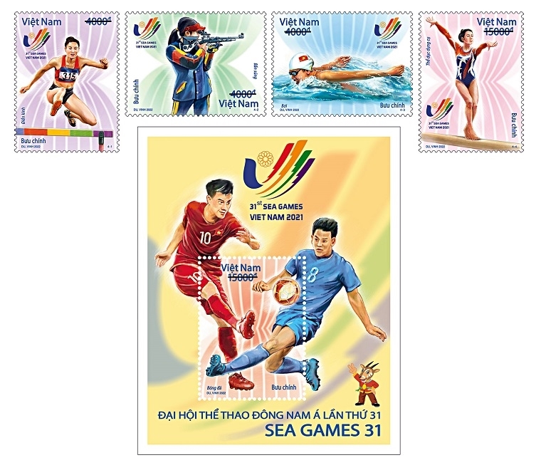 Hình ảnh bộ tem chào mừng Đại hội Thể thao Đông Nam Á lần thứ 31. Ảnh: Bộ TT&TT. 